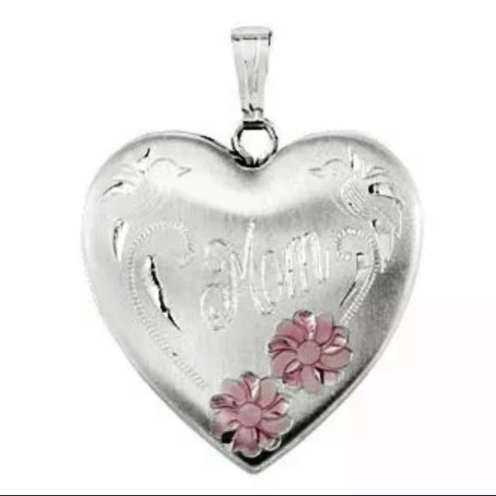 Silver Mom Double Flower Heart Locket